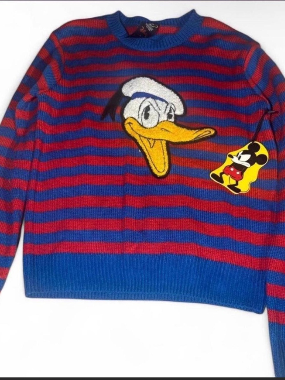 Forever 21 Blue & Red Striped Crewneck Sweater with Character Patch